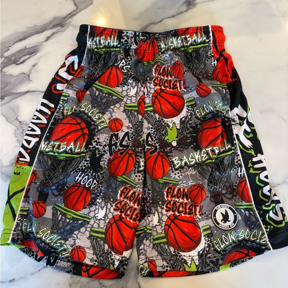 Vibrant Kids' Basketball Graphic Shorts - Red and Black